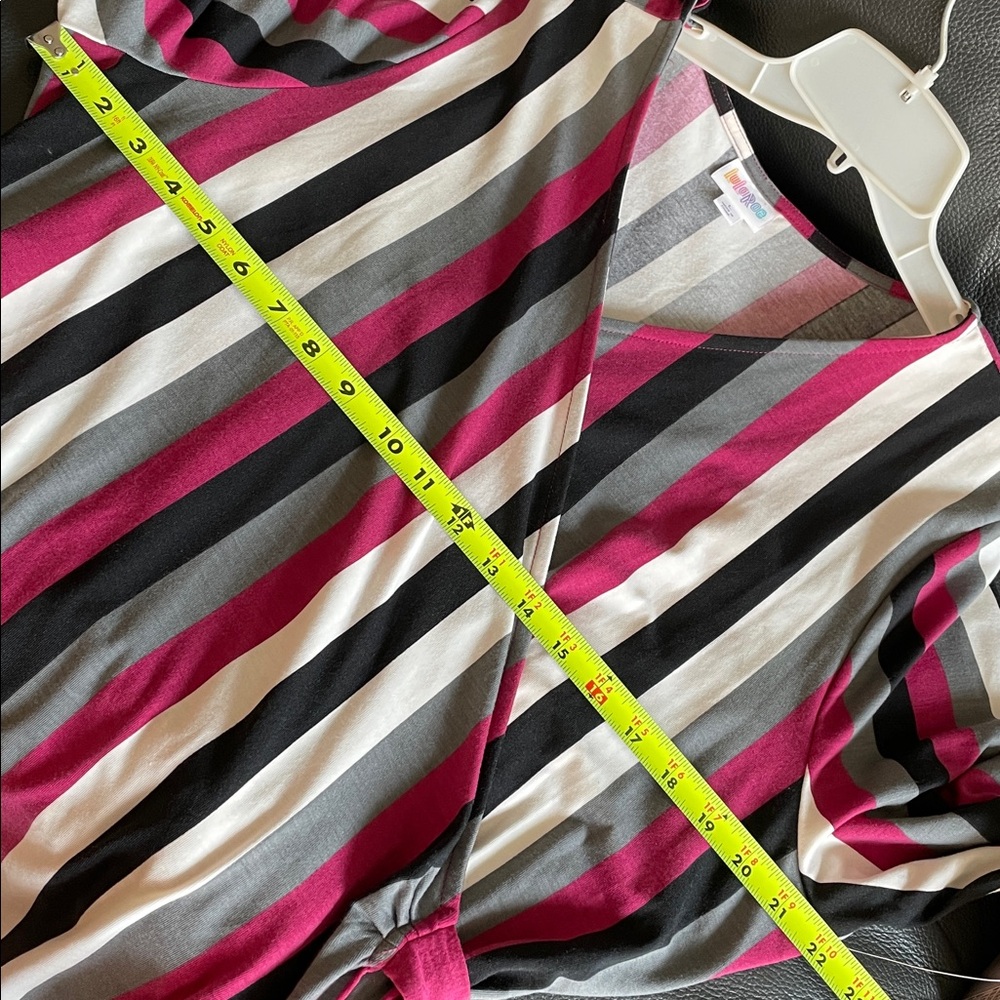 Lula Roe Wrap Dress SizeL Multi Color Striped Knit Timeless Adaptable Flattering - Picture 13 of 13